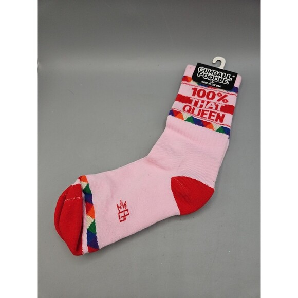 100% THAT QUEEN Socks by Gumball Poodle Unisex Ribbed Gym Crew Sock Novelty Gift - Picture 1 of 6